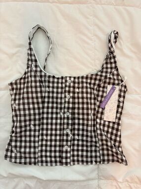 Black and White Gingham Button-Down Cami
